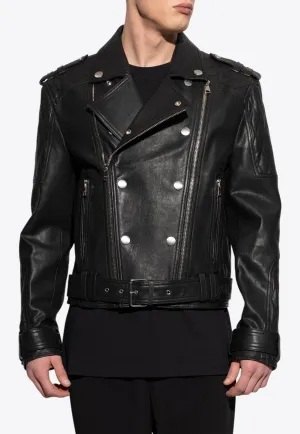 Zip-Up Leather Biker Jacket