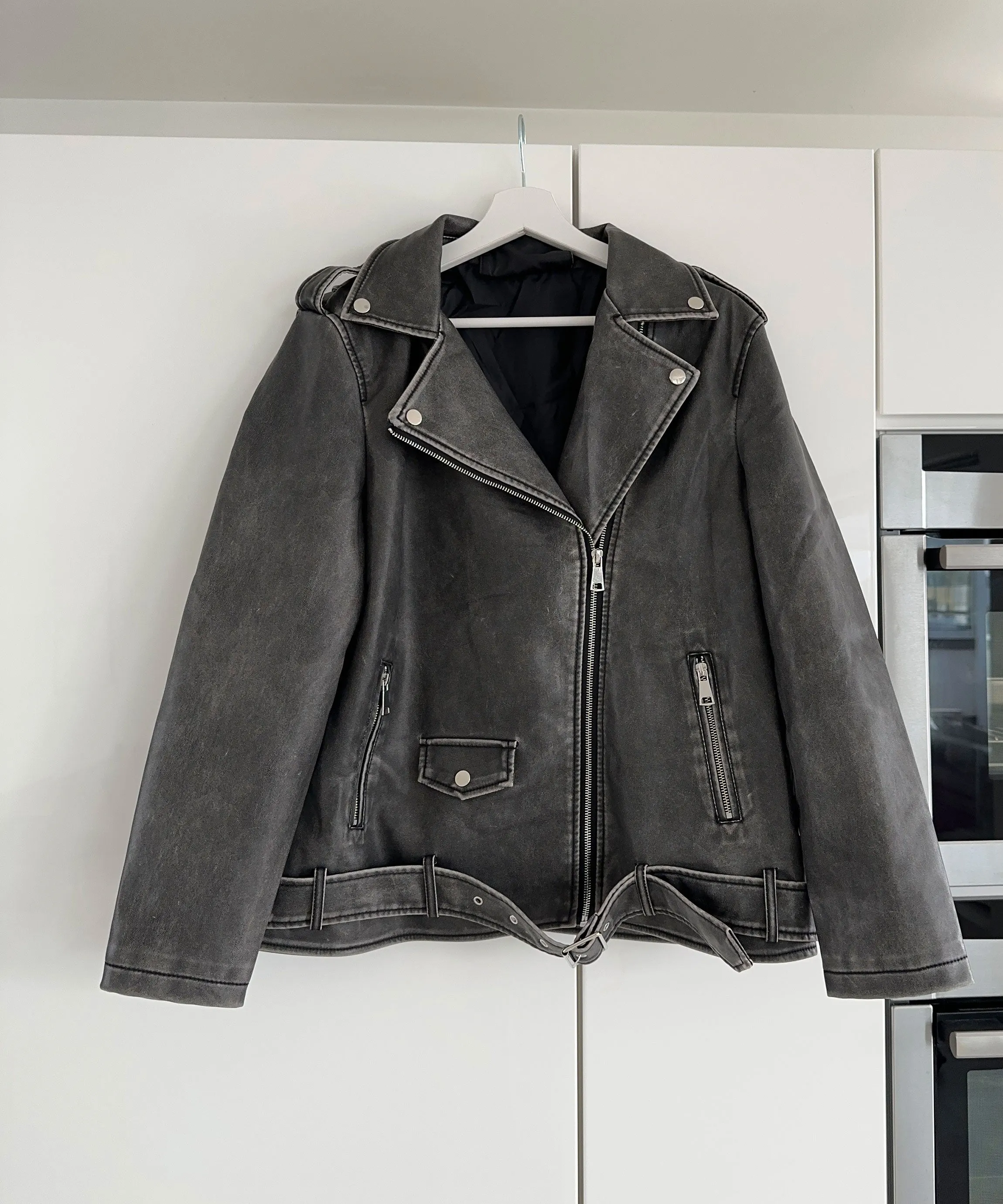 Zita - vegan oversized leather jacket dark gray