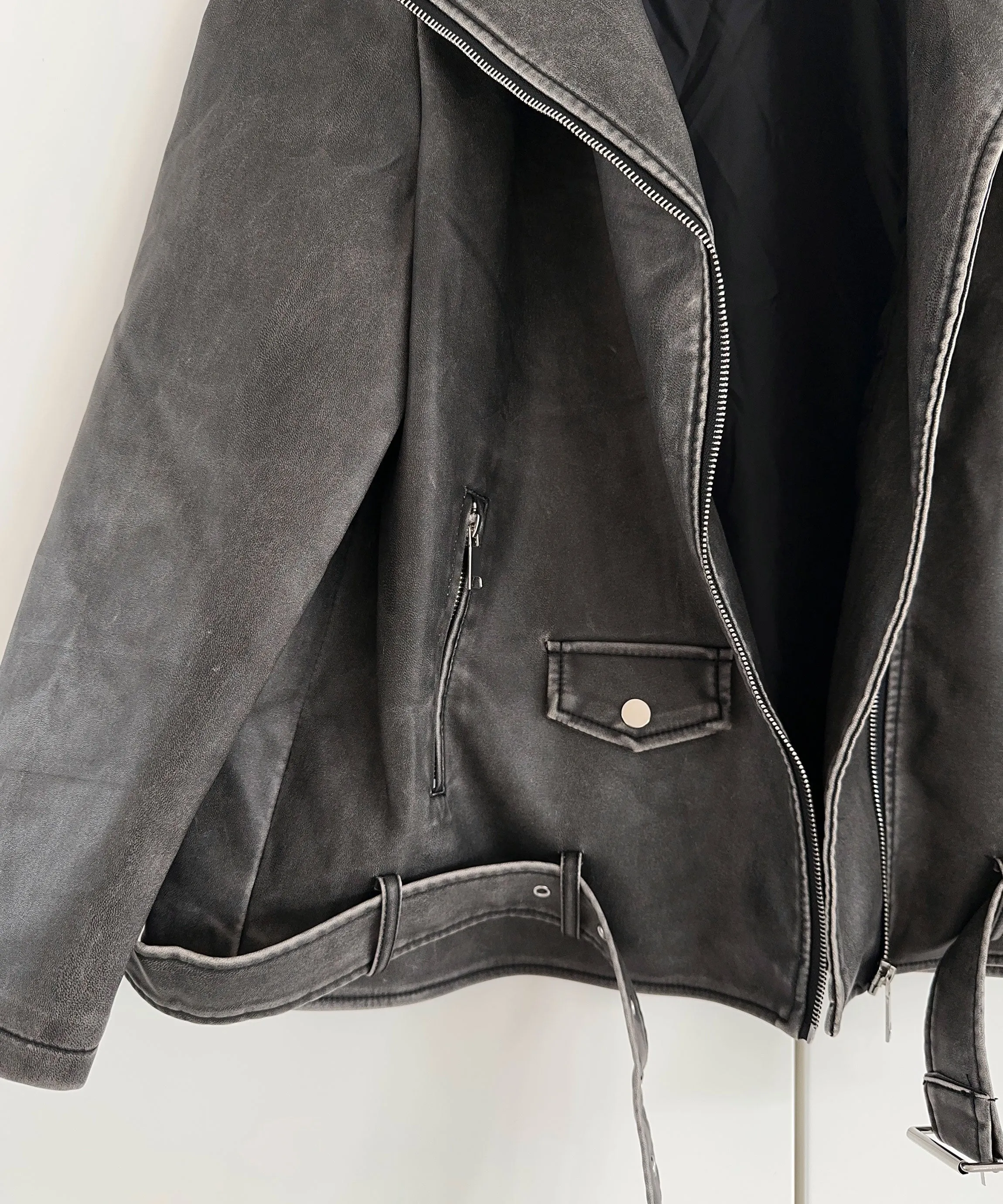 Zita - vegan oversized leather jacket dark gray