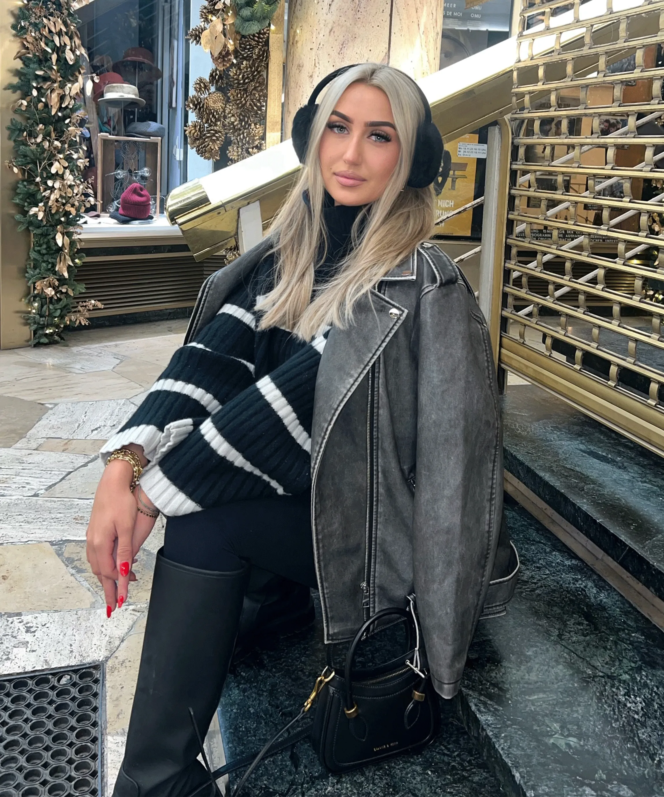 Zita - vegan oversized leather jacket dark gray
