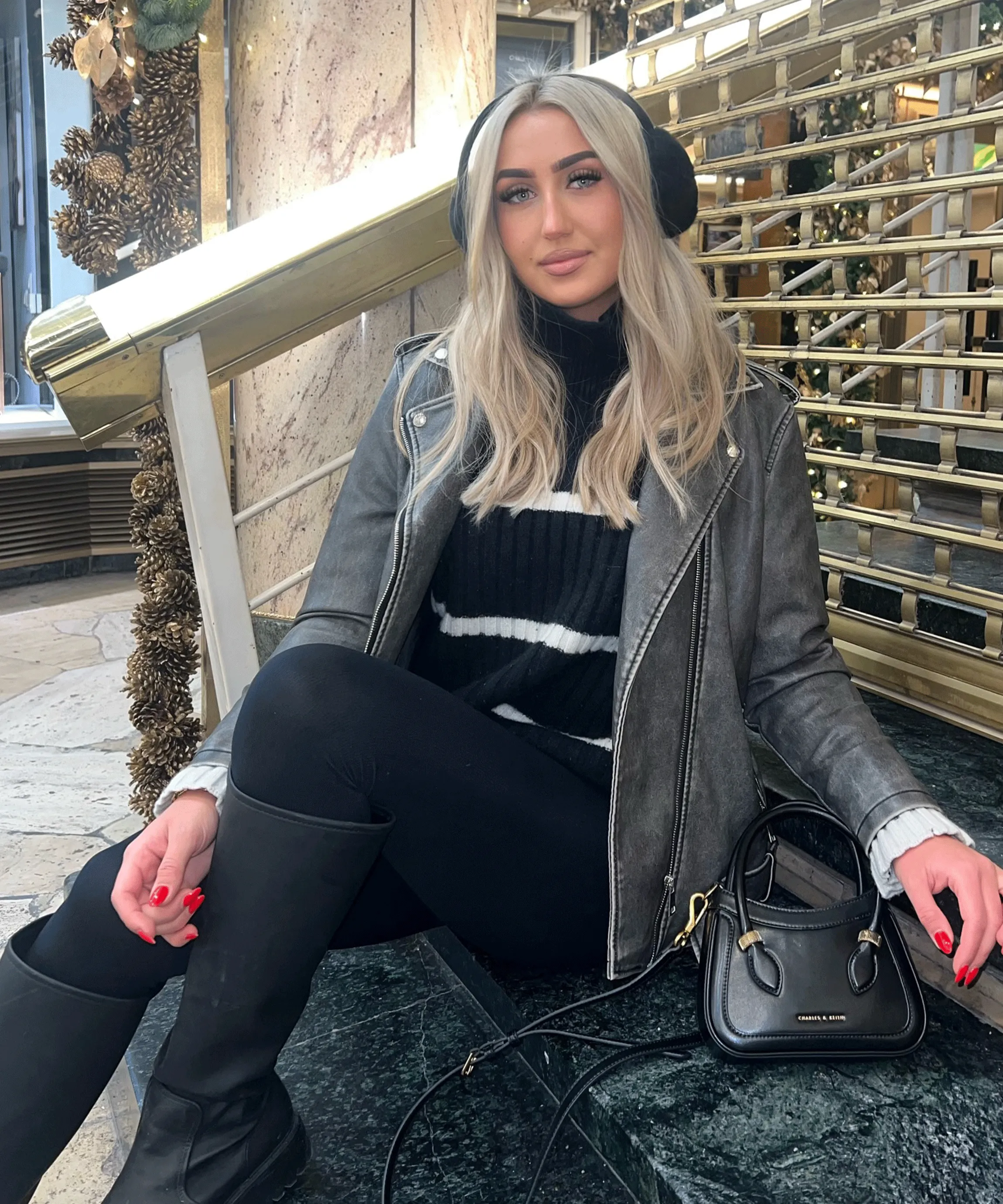 Zita - vegan oversized leather jacket dark gray