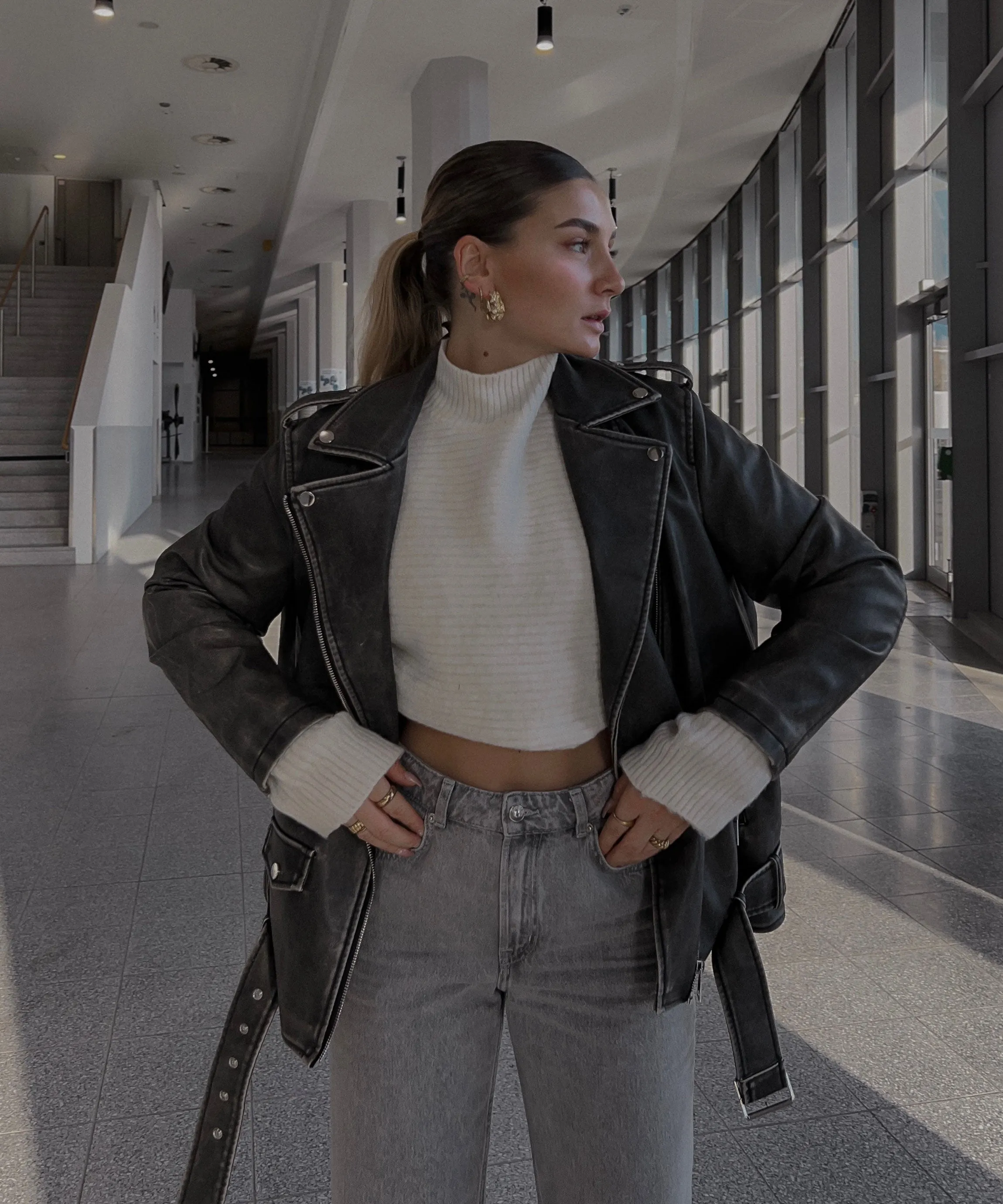 Zita - vegan oversized leather jacket dark gray