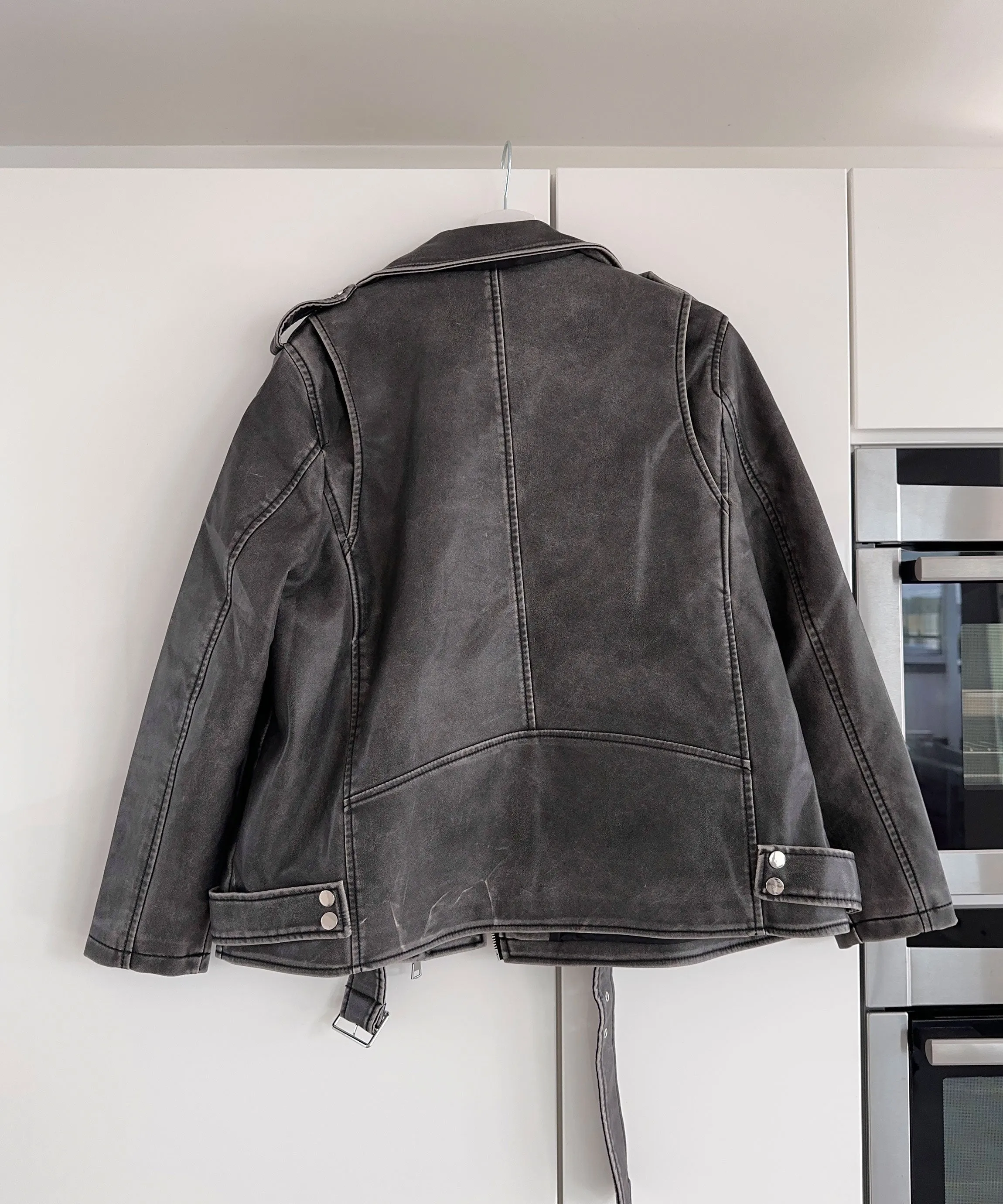 Zita - vegan oversized leather jacket dark gray