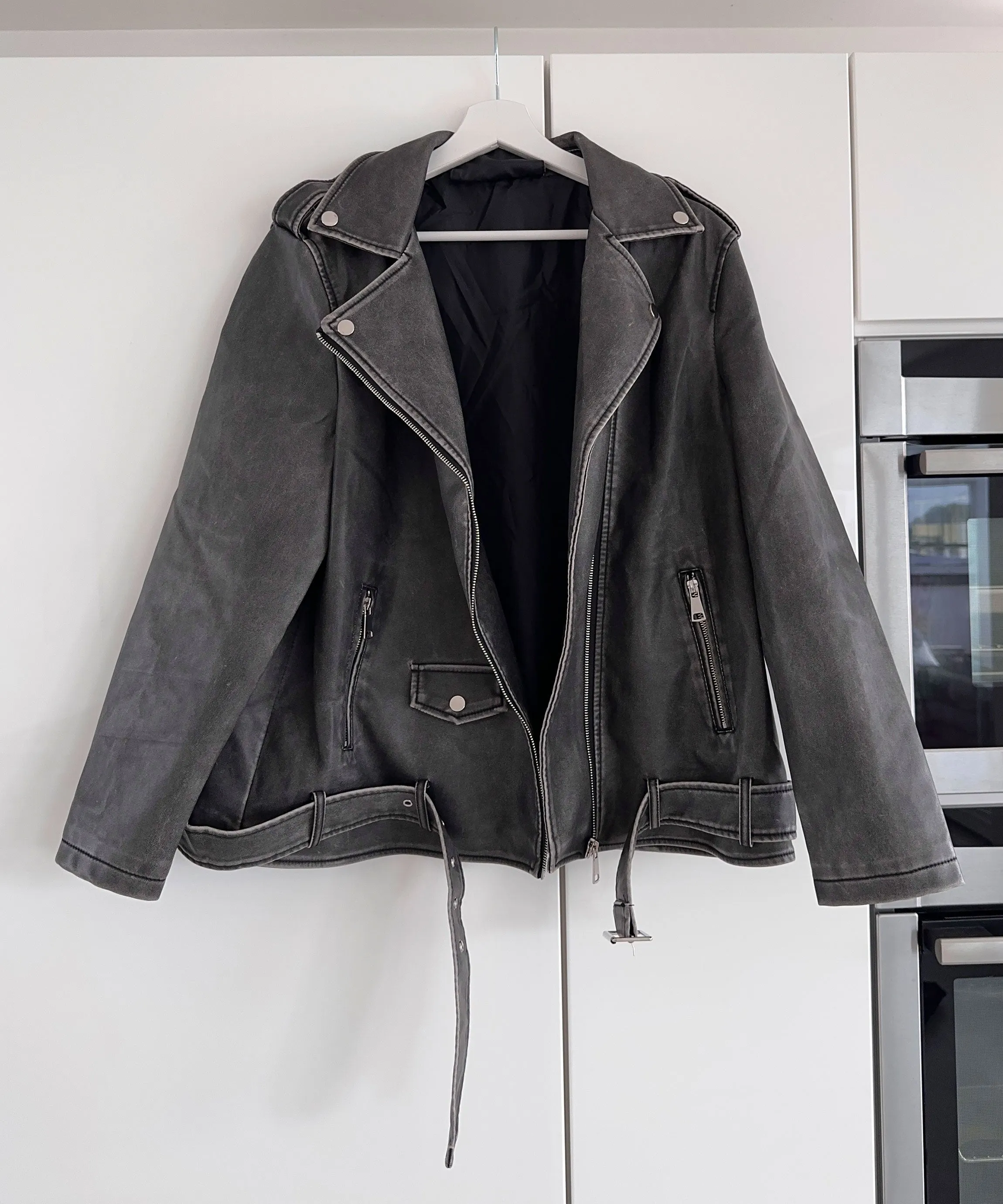Zita - vegan oversized leather jacket dark gray