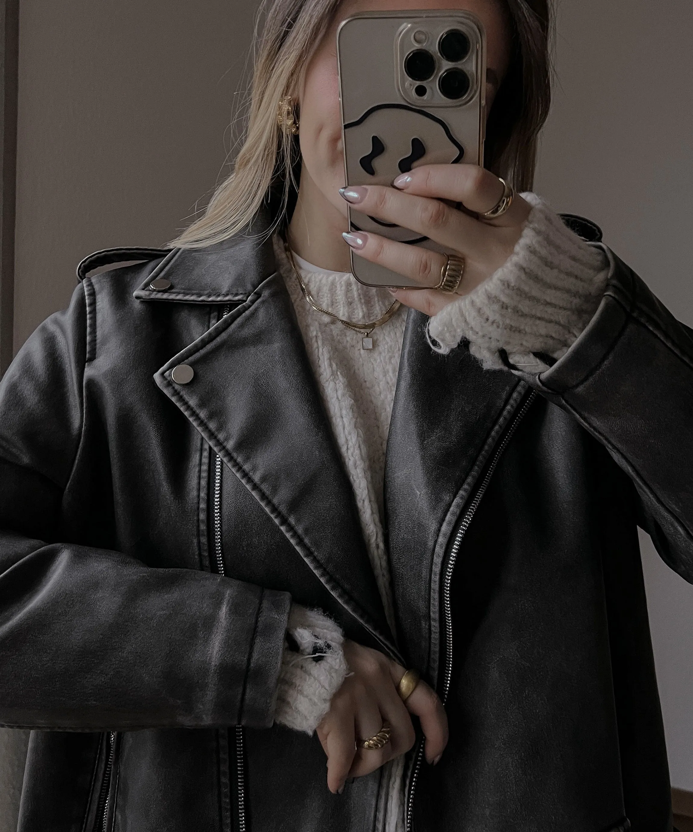 Zita - vegan oversized leather jacket dark gray